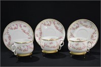3 Bridal Rose (Czechoslavakia) Tea Cups & Saucers