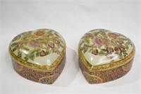 2pc Satsuma Porcelain Heart Shaped Trinket Boxes
