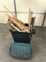 30 gallon garbage can full of wood scrap