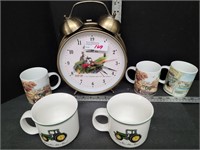 Large John Deere Moline Ill. Alarm Clock & 5 Mugs