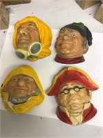 4 plaster faces made in England