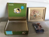 CIGAR BOX, WALL PICTUE, CARDS