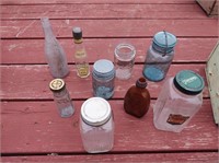 Wood Crate with  Misc. Glass Jars
