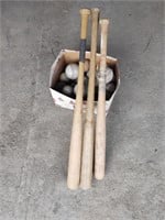 3 Wood Bats w/ Baseballs & Softballs
