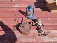 Vintage Rug Beater, Lantern, Grinder & Corn Popper
