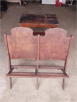 Wood Table and Vintage Auditorium Seat Frame
