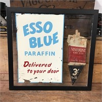 Framed Esso Blue & Viscount Door Glass Panel