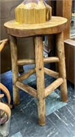 Backless Bar Stool: Hand-carved Wooden Stool