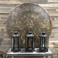 Antique Black Iron Lanterns w/ Wood Handles -