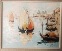 Pirelli signed Oil Painting of Venezia