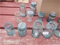 Misc. Canning Jars, mostly Blue glass