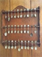 State spoon collection and rack, 30 total