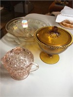 Peach iridescent bowl, amber colored candy dish,