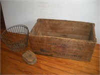Wood Box, Wire Basket and Wood Pulley Hoist