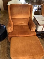 Burnt orange chairs with stool, has wear on the