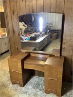 Wooden vintage vanity with storage and mirror