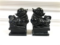 Black Stone Carved Foo Dogs