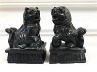 Black Stone Carved Foo Dogs