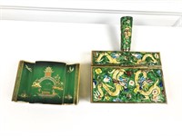 Brass and Enamel Silent Butler and Porcelain Box