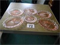 6 Pink depression glass plates