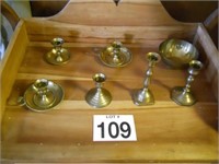 Brass Bowl and Candle Sticks