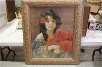 PRINT GIRL WITH RED FLOWERS