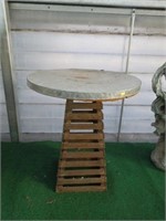 Wooden lattice "oil rig" table with metal top