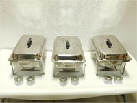 Lot of 3 - Stainless Steel Chafing Dishes and Fuel