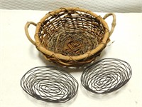Lot of 3 Unique Wicker Baskets Wood and Steel