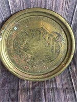 Vintage Brass Religious Tray - Made in Nazareth