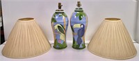 Pr. ceramic lamps, glazing has Macaw and Toucan
