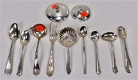 Sterling lot: Spoons and lids, Bien / Towle /