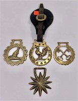 Brass harness medallions, 4 pieces, 3" diameter