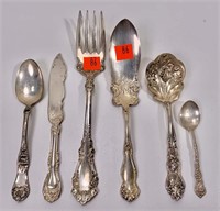 Silver- plate serving pieces (6), spoons, fork