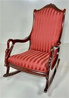 Gooseneck rocker, red striped fabric, leaf and