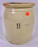 Tan glaze crock, 1 1/2 gal. (line next to stamp),