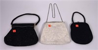 3 beaded purses, Ming Arts / 2 black, one white