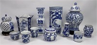 Blue and white china vases and flowerpots: