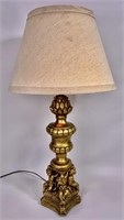 Gold lamp, composition, cherub base, 30" tall,