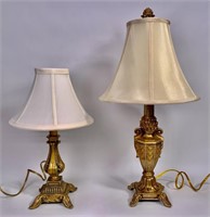 2 gold lamps, composition, footed, 23" tall and 16