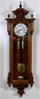 Walnut wall clock - brass works, pendulum, weights
