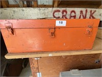 orange metal tool box with tray