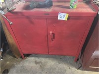 Red metal work bench