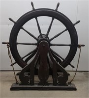 Large Antique Wooden Ship's Wheel w/ Helm