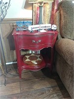 Red Painted French Provincial One Drawer Table