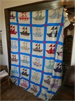Sail Boat Vintage Hand Done Quilt Top