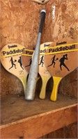 4 paddleball paddles and Tball bat