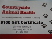 $100 Gift Certificate for Countryside Animal Hos.