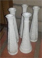 5 Pc White Glass Thin Vases