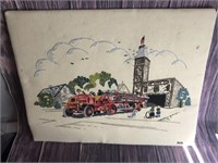 1976 Fire Station Hand Stitched Needle Point